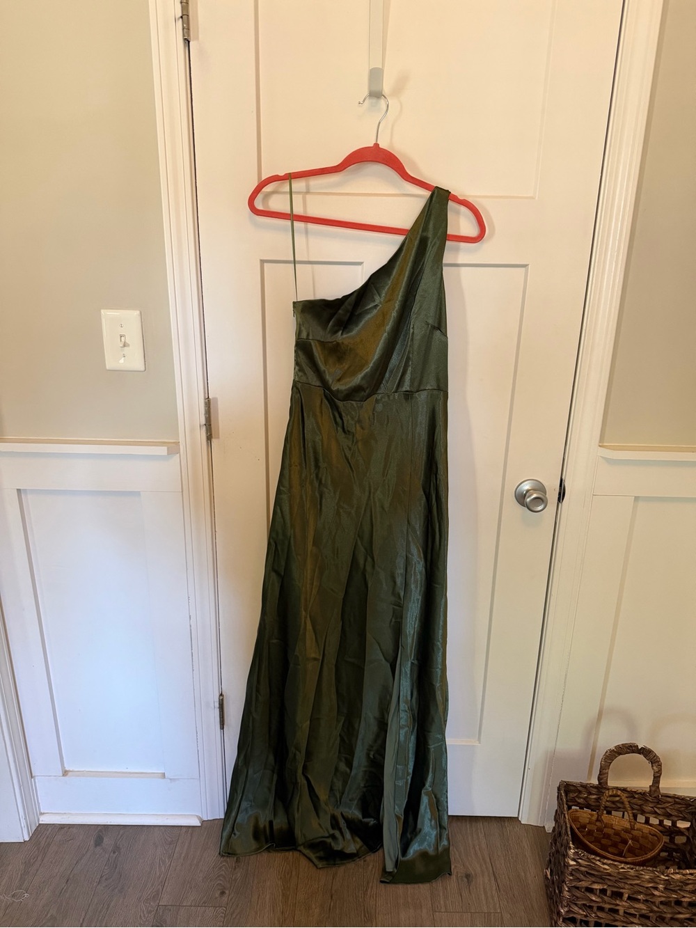 Birdy Grey One-Shoulder Olive Green Satin Gown